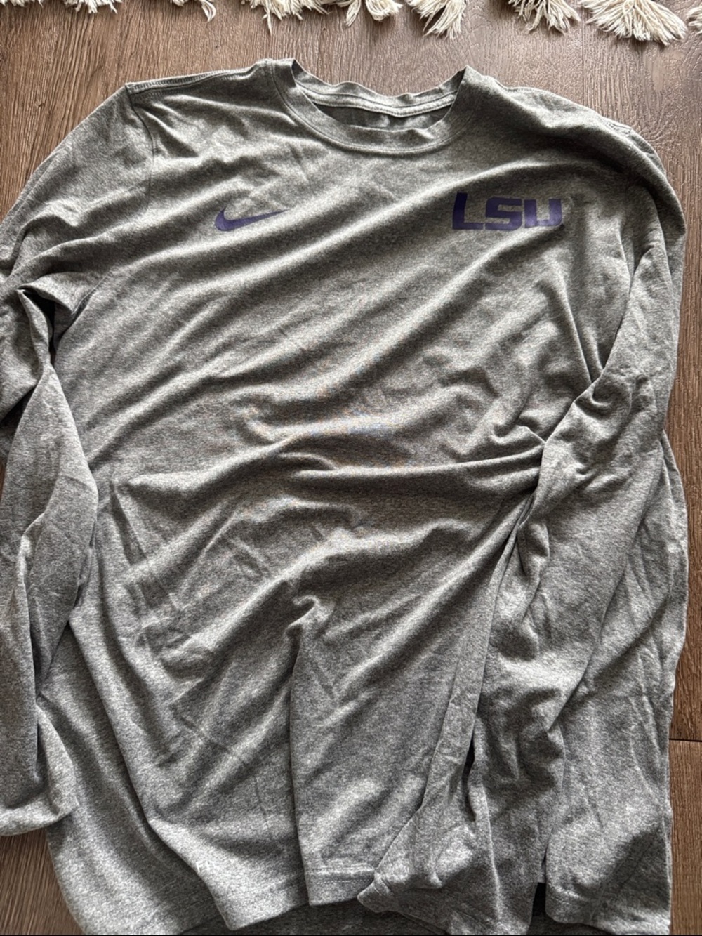 Nike Gray Long Sleeve Shirt with Purple LSU Logo